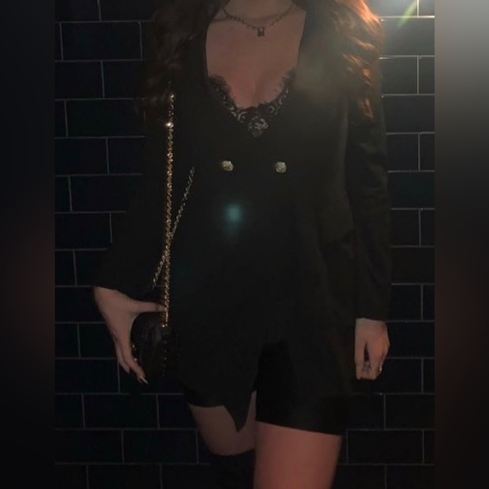Lapel Neck Fringe Blazer in Black